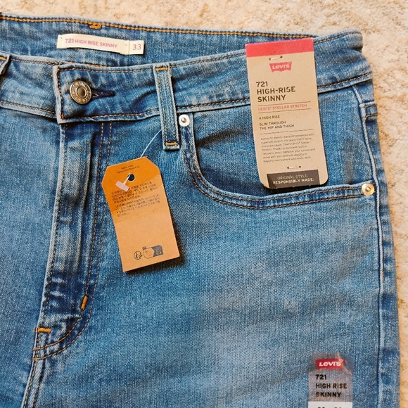 NWT 33 16 Levi's 721 High Rise Skinny Distressed Raw Edge Hem Denim Jeans NEW - Picture 4 of 12
